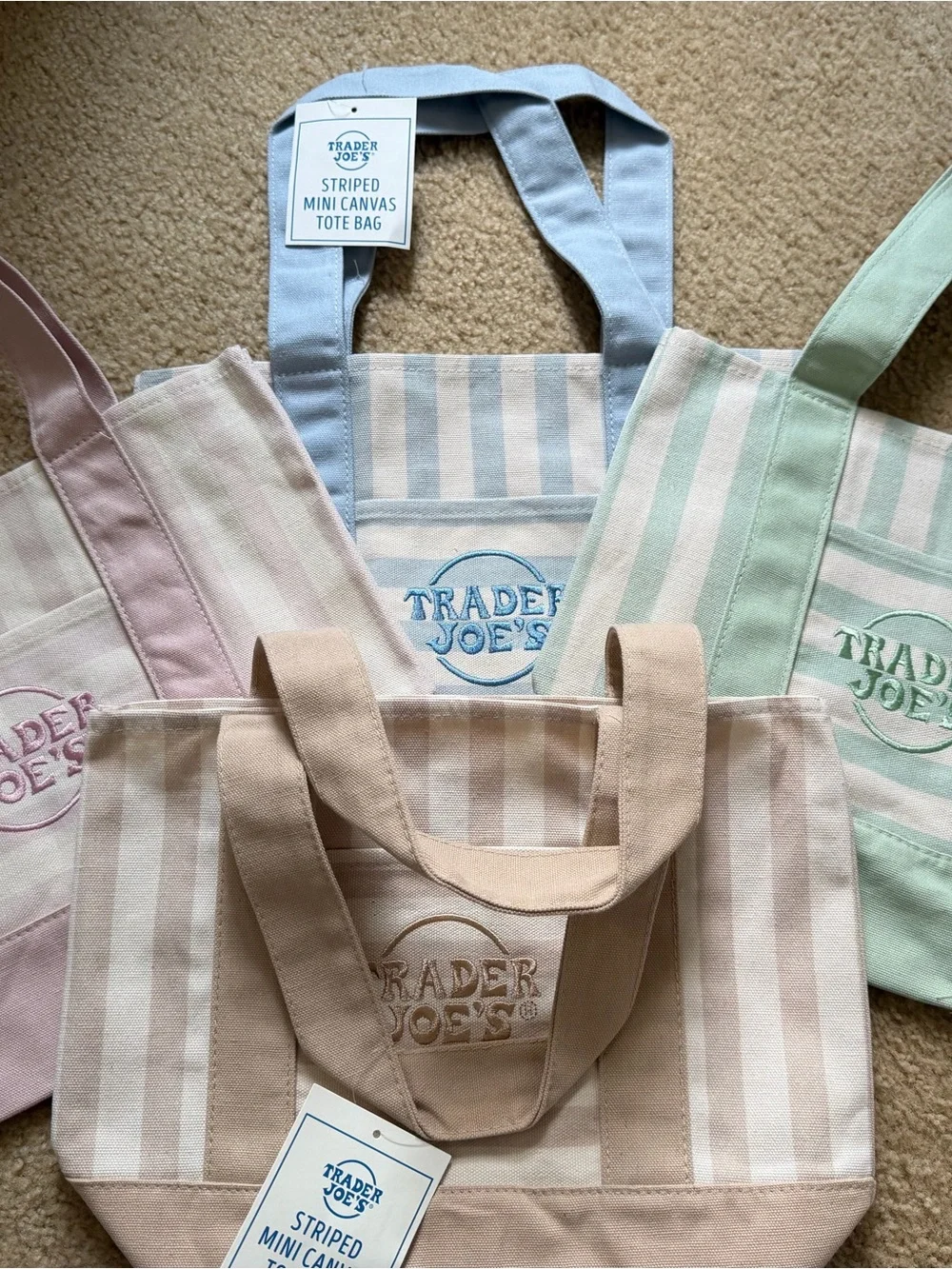 Trader Joe's Striped Mini Canvas Tote Bag - Pastel Stripe